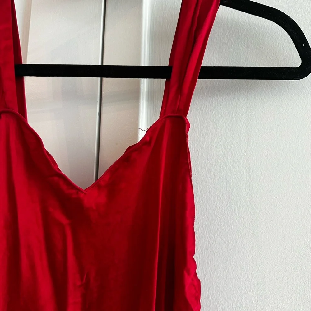 100% Silk Red Maxi Slip Dress - Picture 3 of 8